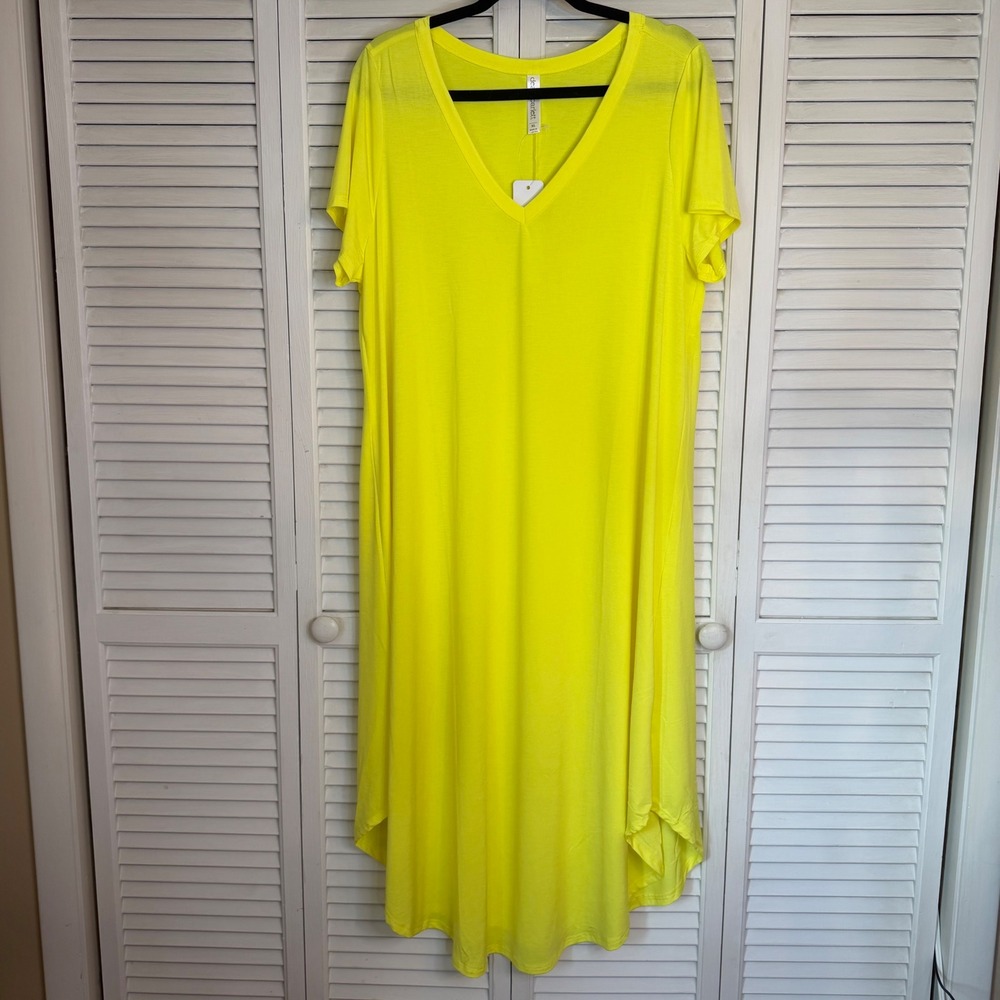 Dear Scarlett Neon Yellow Dress V-Neck High-Low XL